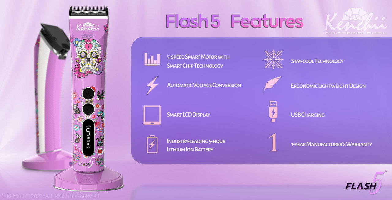 Kenchii Flash5™ | 5-in-1 Digital Cordless Clipper | Purple Edition - The Groomers Shop