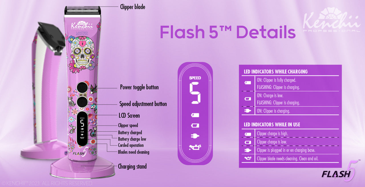 Kenchii Flash5™ | 5-in-1 Digital Cordless Clipper | Purple Edition - The Groomers Shop