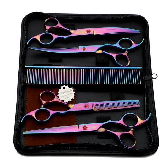 Groomtech - Spring Rainbow - Scissors Kit - Set of 4 with Comb - The Groomers Shop