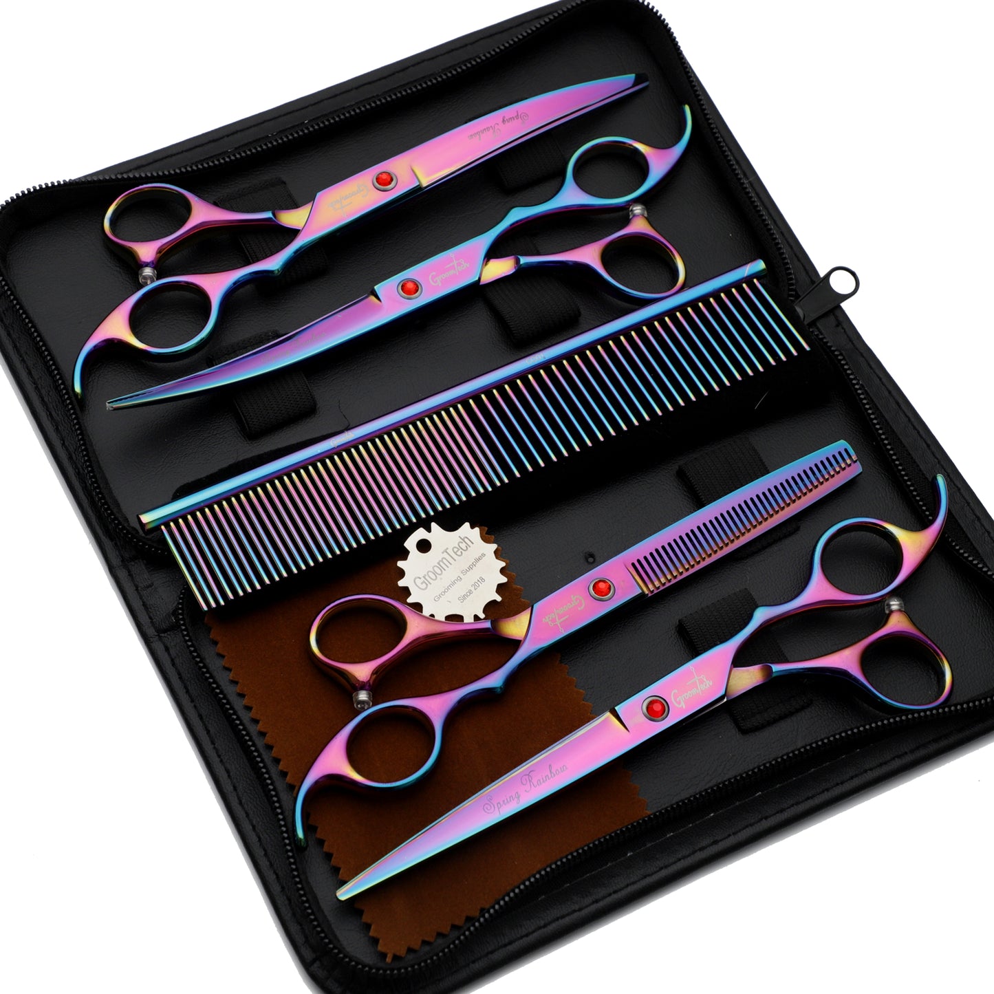 Groomtech - Spring Rainbow - Scissors Kit - Set of 4 with Comb - The Groomers Shop