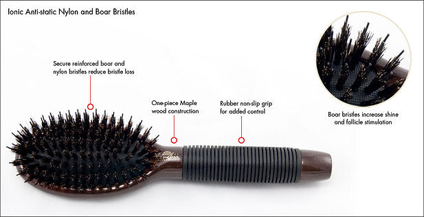 Kenchii Boar and Nylon Bristle Brush with One-piece Maple Body - The Groomers Shop