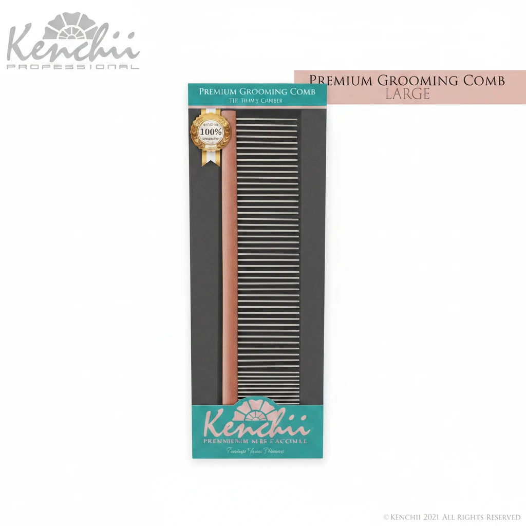 Kenchii™ Premium Satin Rose Gold Grooming Comb - Large - 9.8" - The Groomers Shop