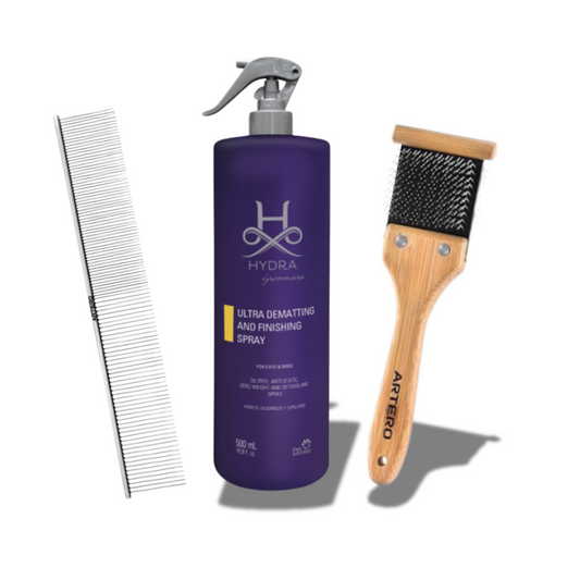 Curly Coat Grooming Kit – Slicker Brush, Comb & Dematting Spray