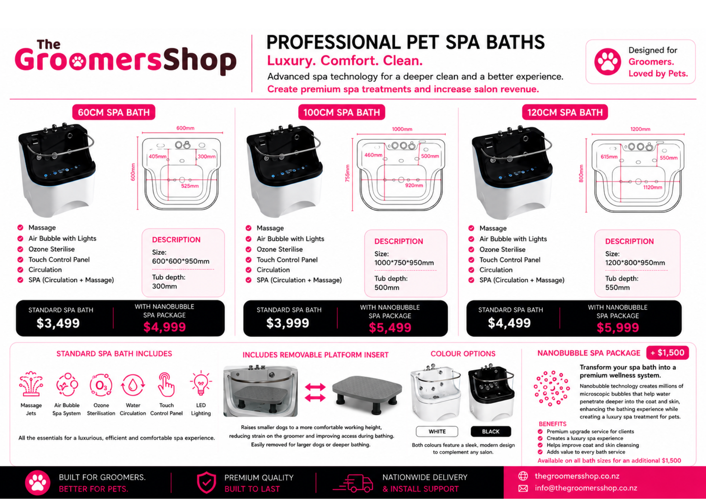 Professional Pet Spa Bath 100cm with Nano Bubble Technology – White