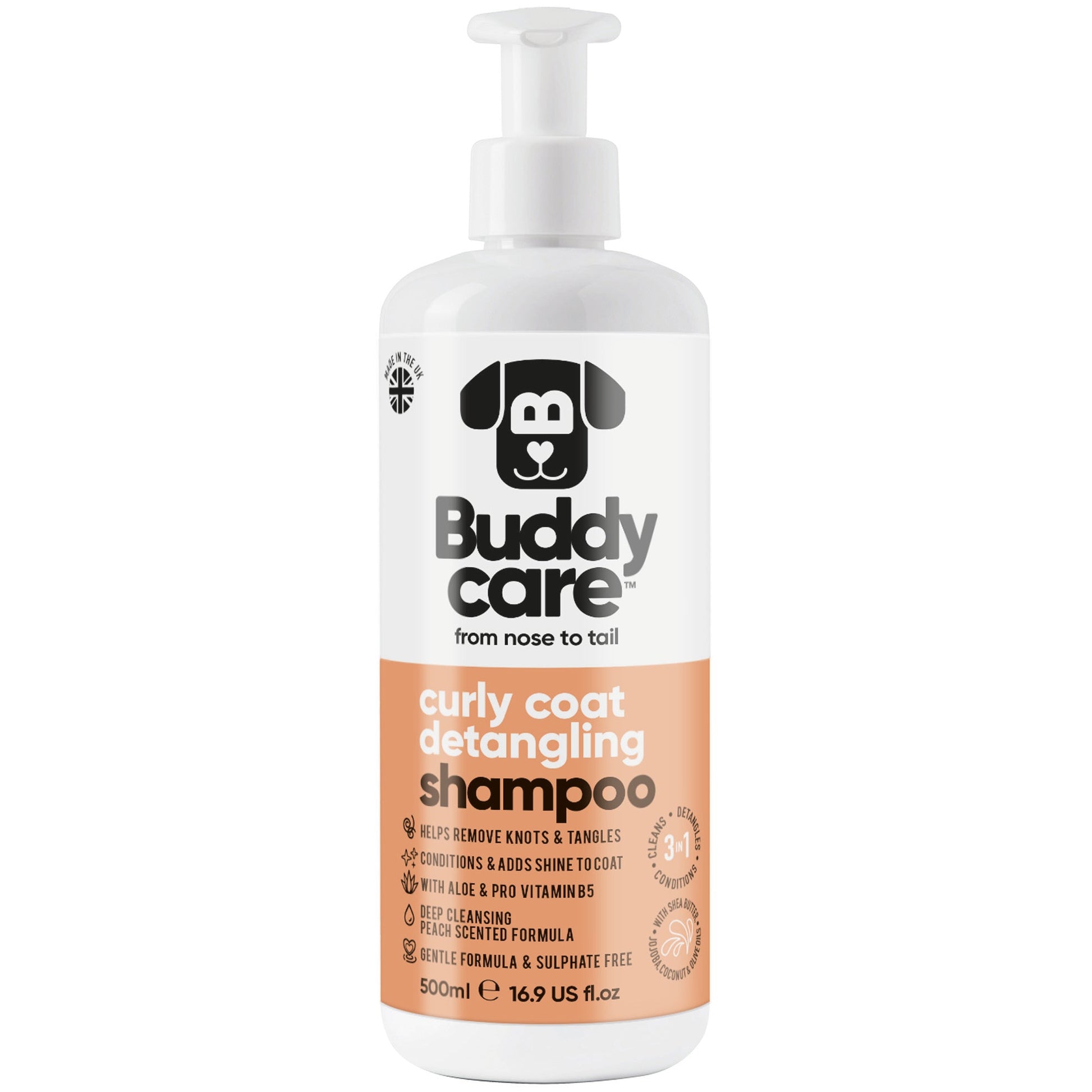 Curly Coat Detangling 3 in 1 Peach Dog Shampoo by Buddycare