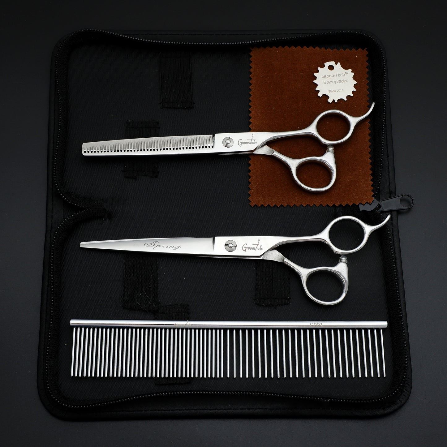 Groomtech - Spring Pet Grooming Scissors Kit - Set of 2 with Comb