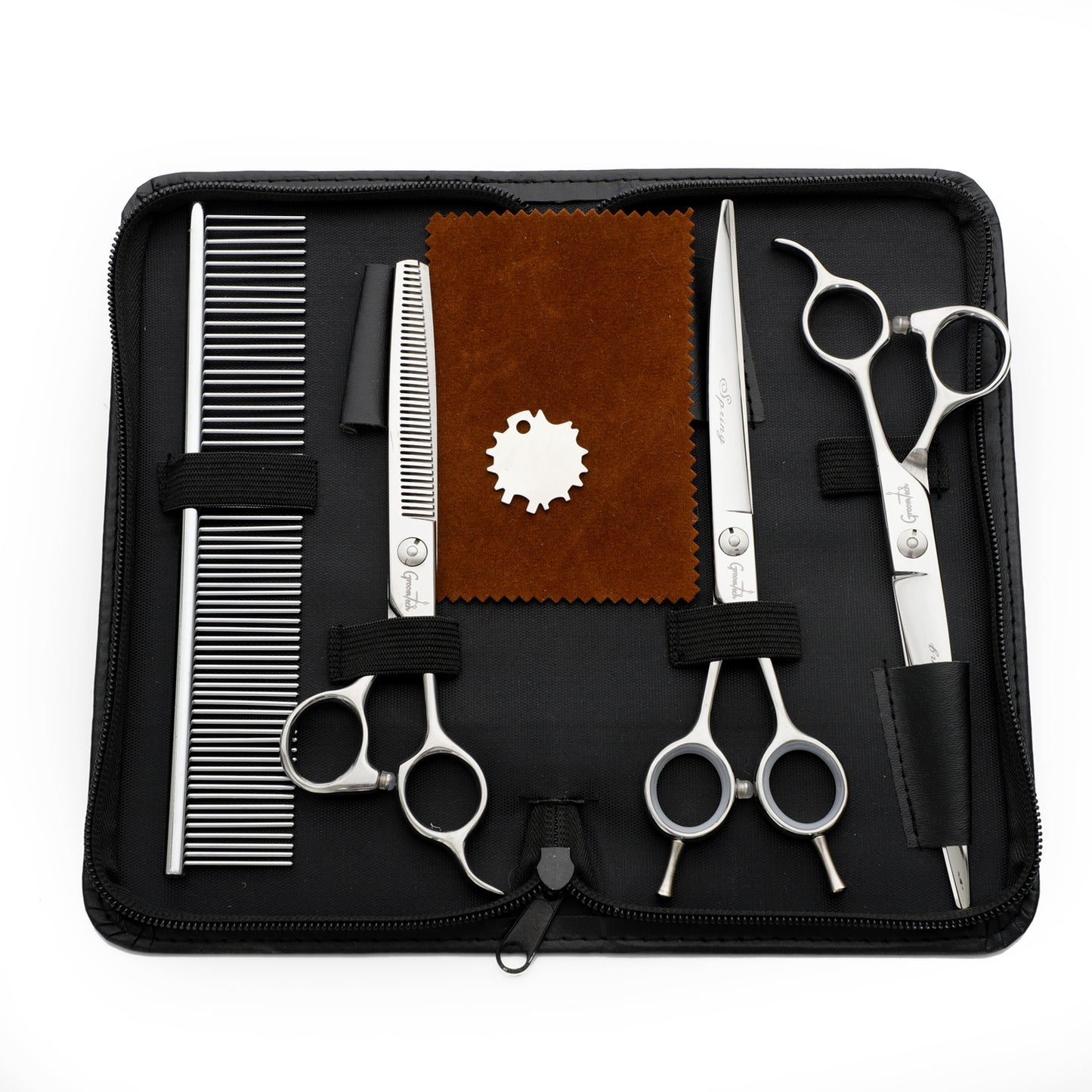 Groomtech - Spring Pet Grooming Scissors Kit - Set of 3 with Comb