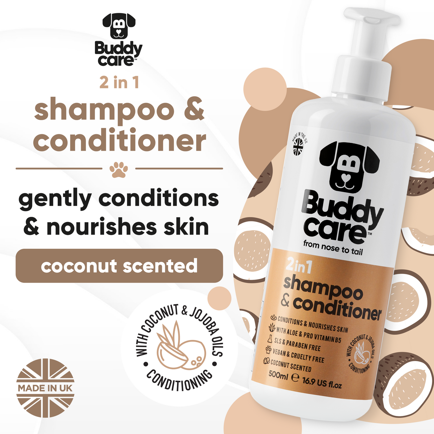 2 in 1 Coconut Dog Shampoo & Conditioner key product benefits