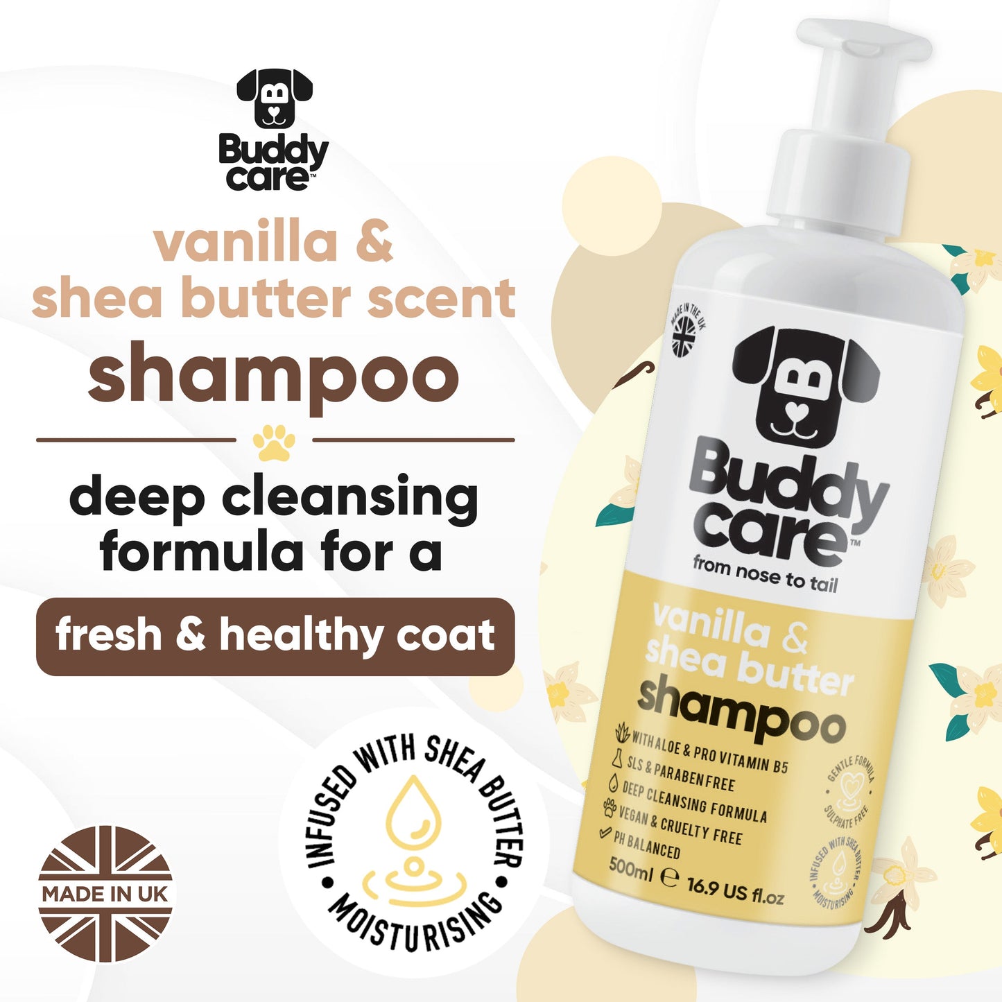Vanilla & Shea Butter Dog Shampoo key product benefits