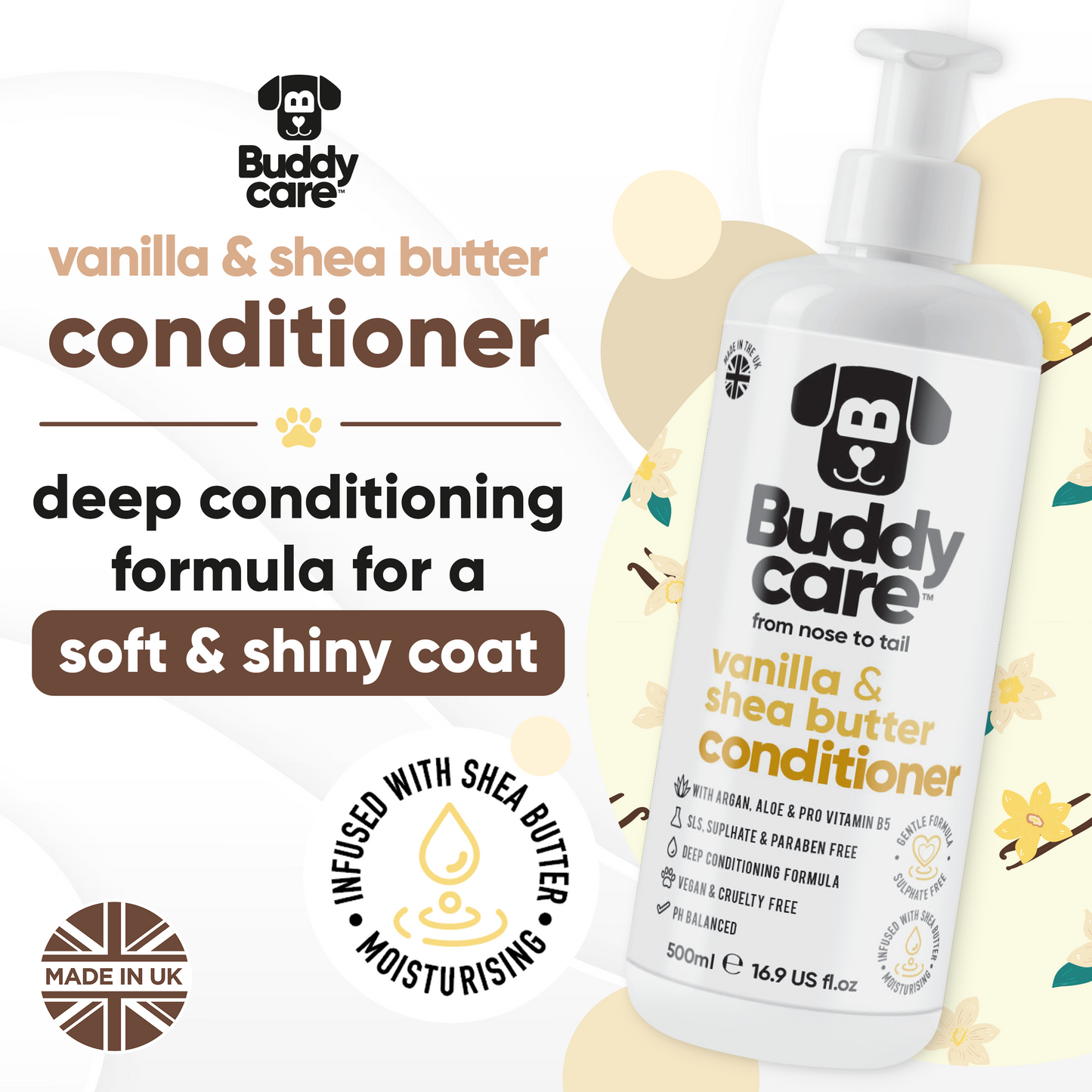 Vanilla & Shea Butter Dog Conditioner key product benefits