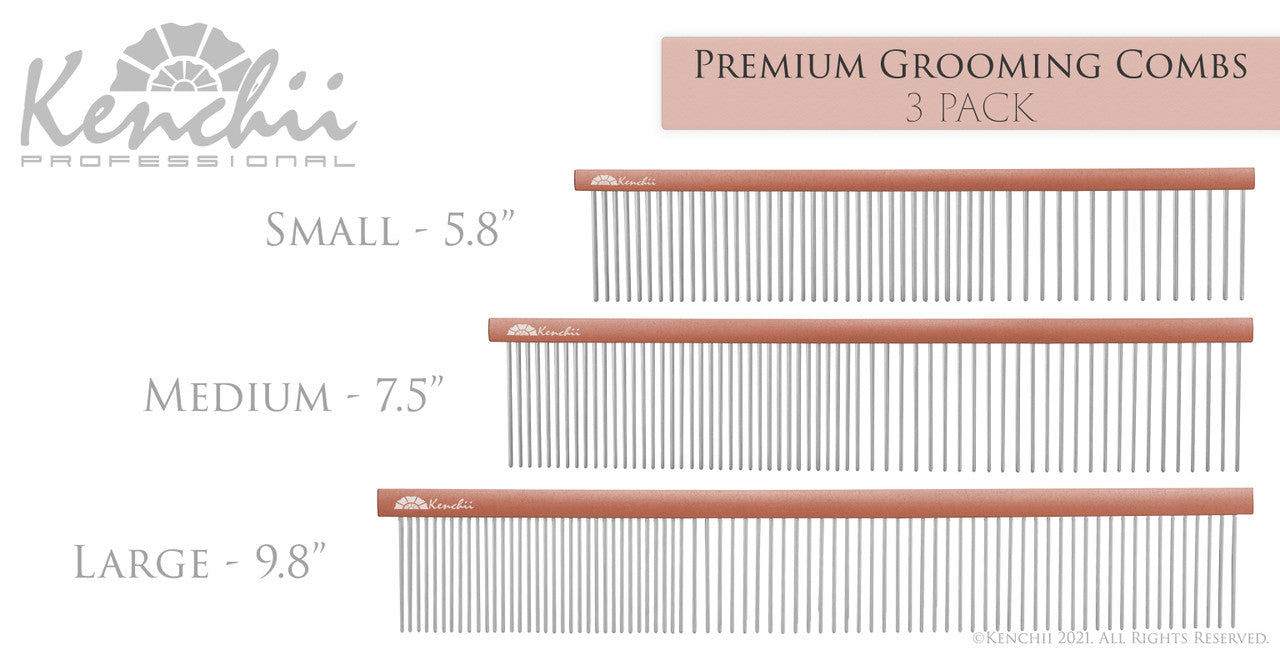 Kenchii™ Premium Satin Rose Gold Grooming Combs - Set - Pack of 3