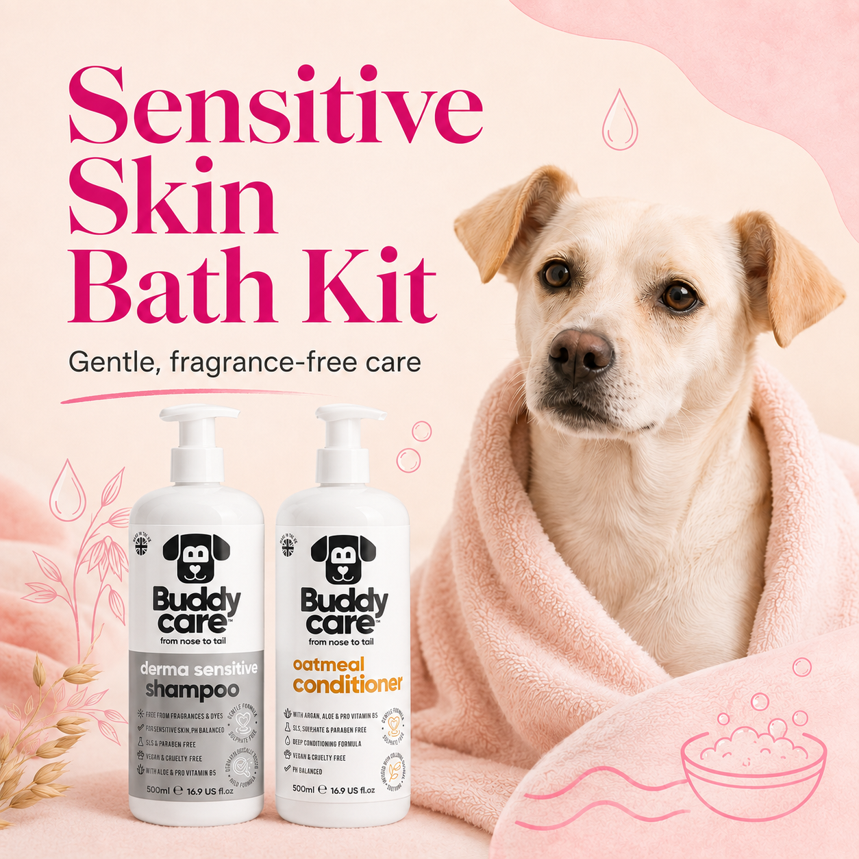 Sensitive Skin Bath Kit with Buddycare shampoo and conditioner