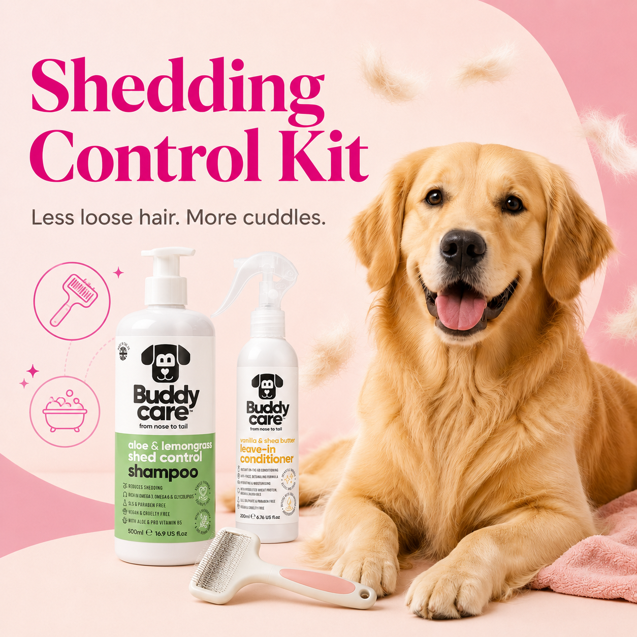 Shedding Control Kit with Buddycare shampoo and leave-in conditioner