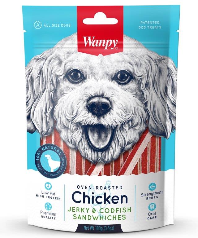 Wanpy Chicken Jerky and Codfish Sandwiches 100g